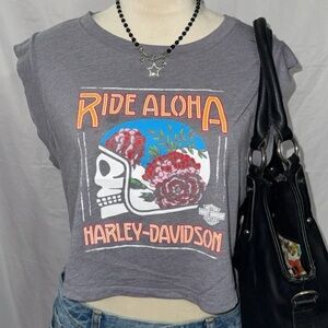 Harley-Davidson Gray 'Ride Aloha' crop top Y2K